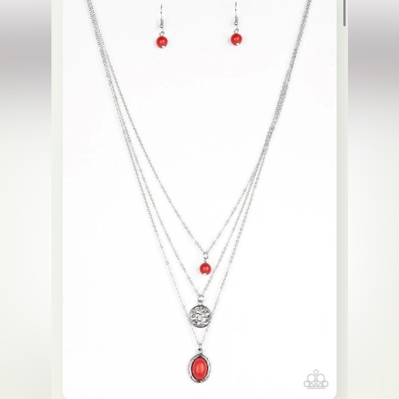 Radiate Southern Charm with our Red Gemstone Earrings and Necklace Set - Picture 1 of 3